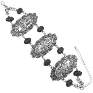 Western Star Chunky Concho Black Stone Wide Clasp Bracelet